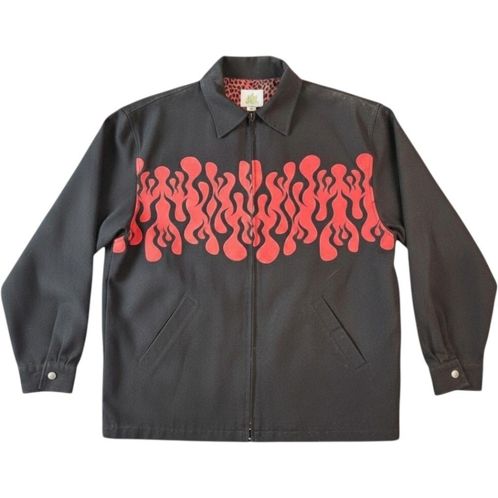Flame Jacket Men XL Black Red Y2K Rockabilly Full Zip Lined CHOCHIE CASUALS